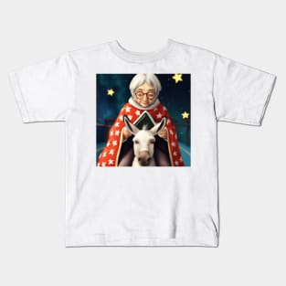 Old Lady on a Donkey with Stars Kids T-Shirt